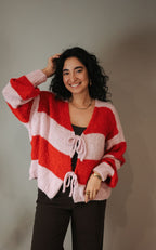 Gestreifter Schleifen Cardigan