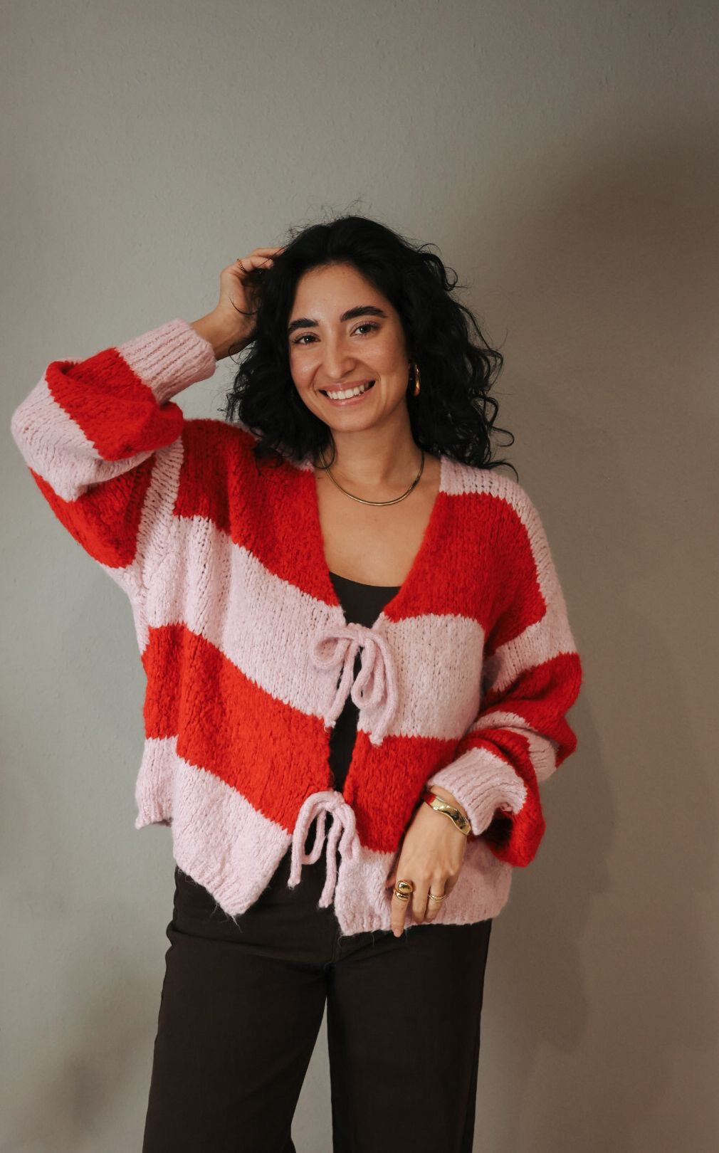 Gestreifter Schleifen Cardigan